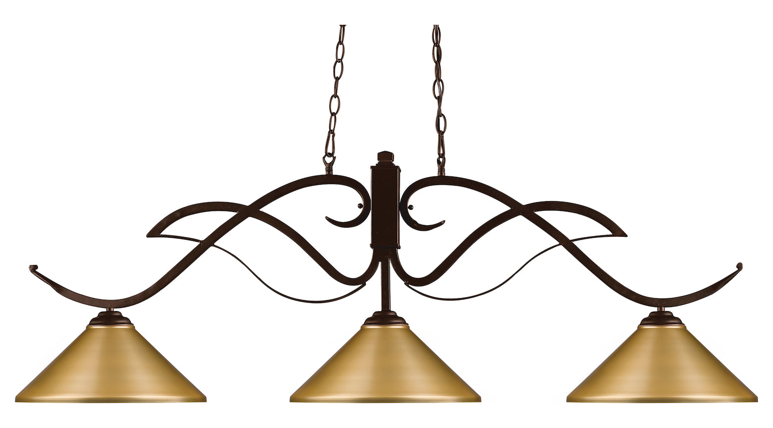 3 Light 52in Wide Billiard Multi Light Pendant with Satin Gold Metal Shade by Z-Lite
