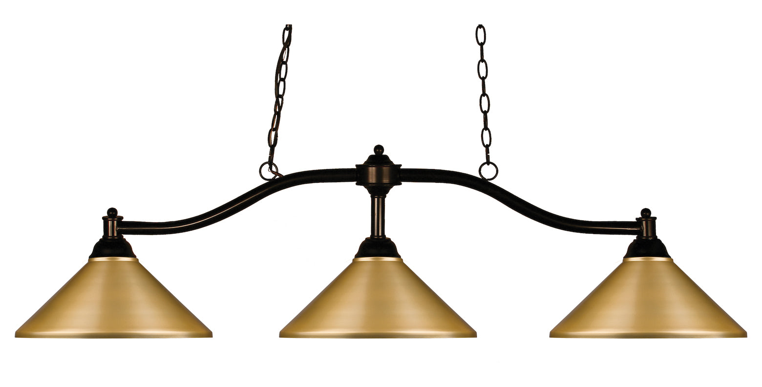 3 Light 50" Wide Billiard Multi Light Pendant with Satin Gold Metal Shade by Z-Lite