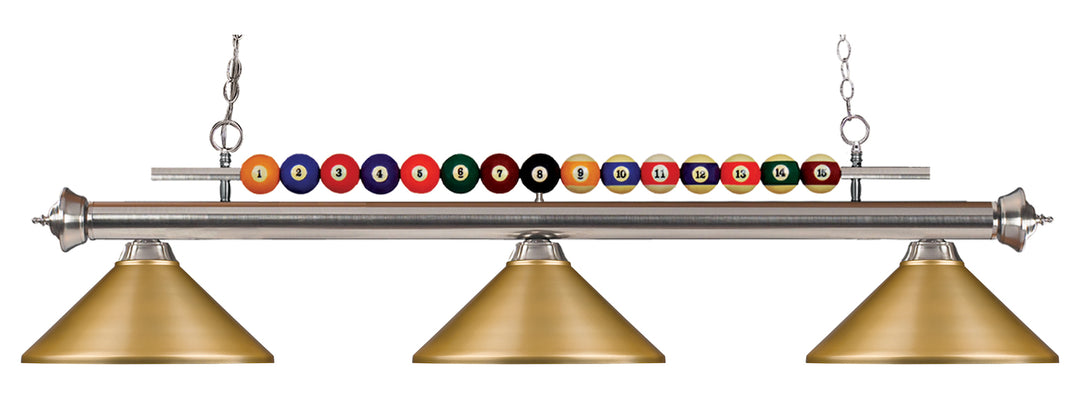 3 Light 58in Wide Billiard Multi Light Pendant W/ Satin Gold Metal Shade by Z-Lite