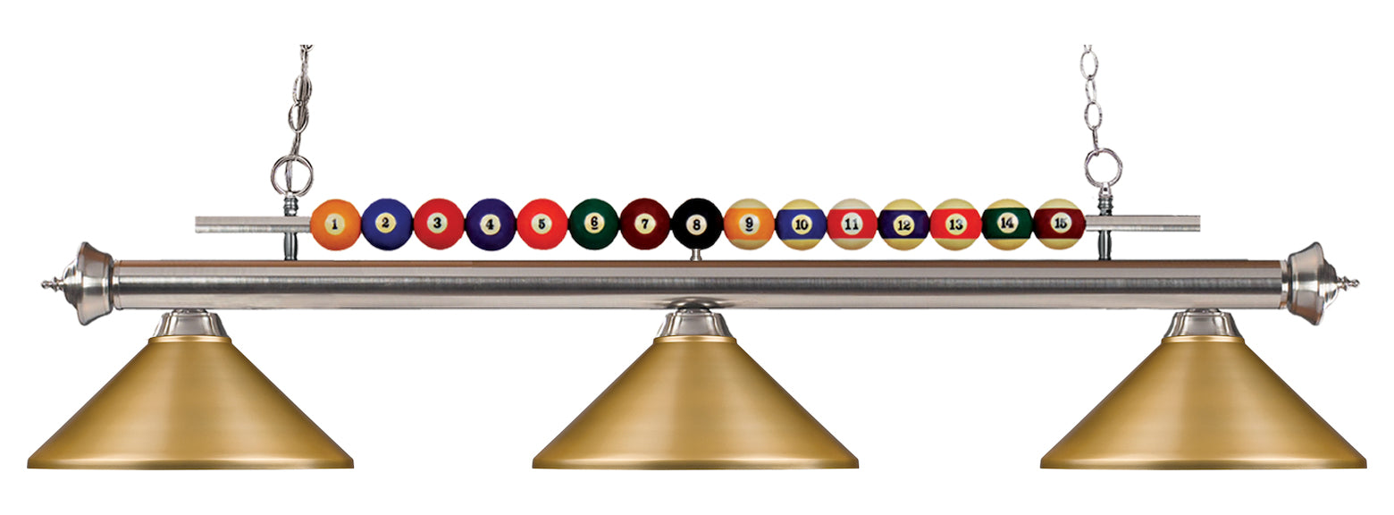 3 Light 58in Wide Billiard Multi Light Pendant W/ Satin Gold Metal Shade by Z-Lite