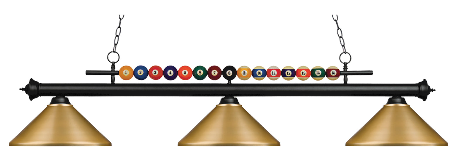 3 Light 58in Wide Billiard Multi Light Pendant W/ Satin Gold Metal Shade by Z-Lite