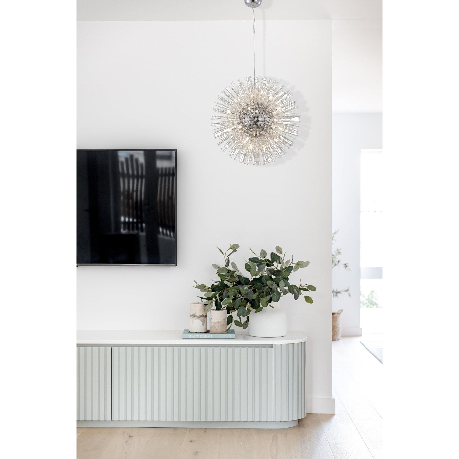 Blue And Clear Crystal Chrome Frame Light Fixture by Bethel