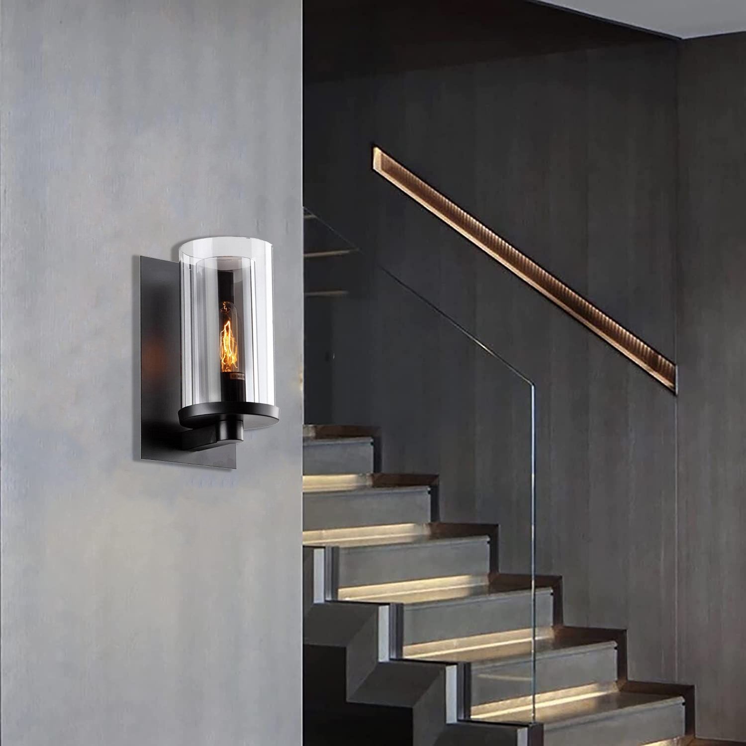 Clear Glass Black Frame Light Fixture by Bethel