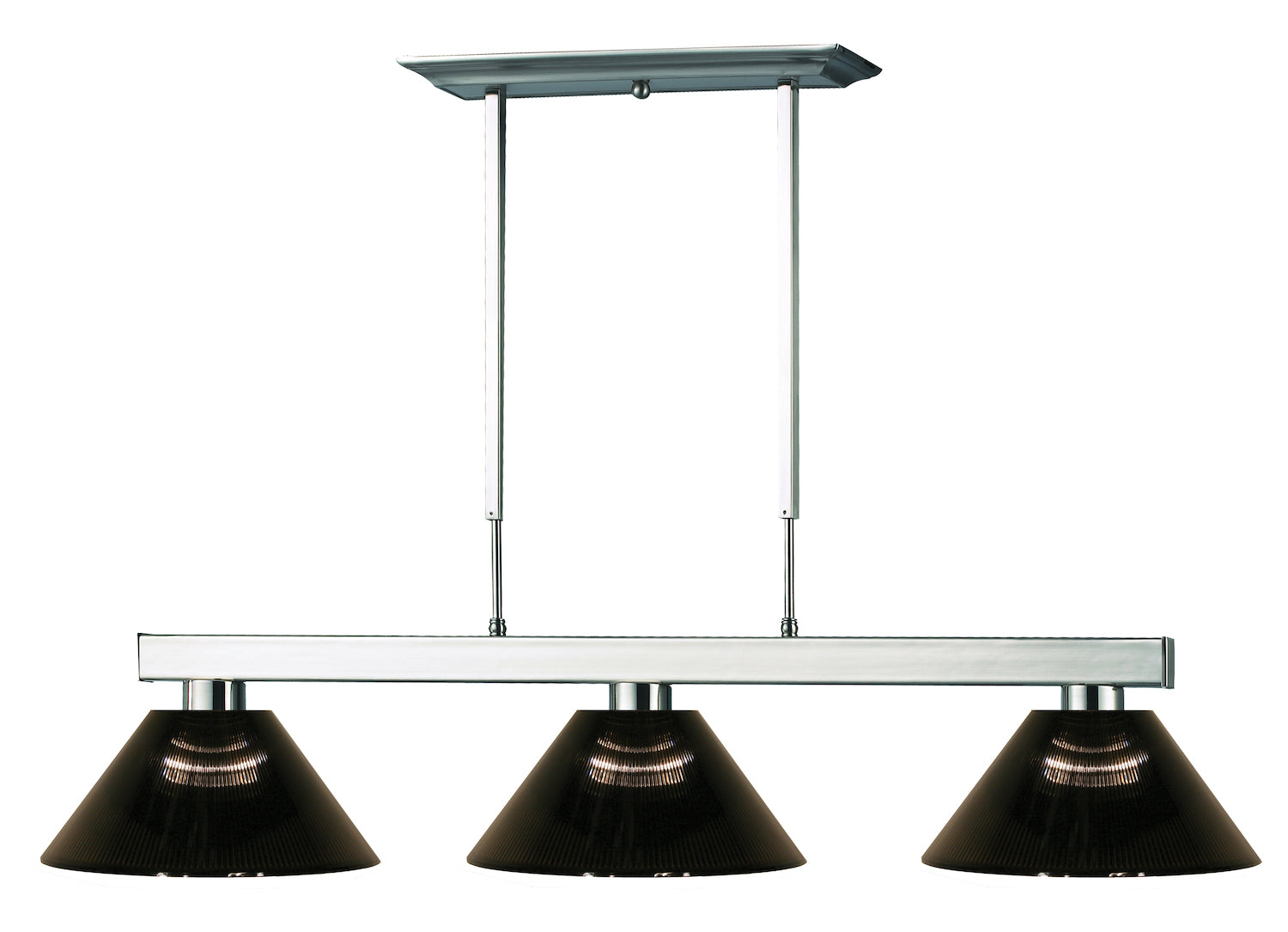 Nickel  3 Light 46in Wide Billiard Pendant with Black Synthetic Shade by Z-Lite