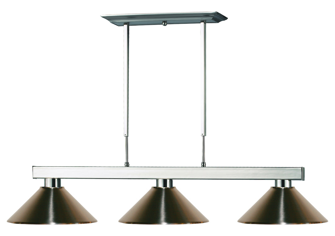 Brushed Nickel  3 Light 46" Wide Billiard Pendant with Nickel Metal Shade by Z-Lite
