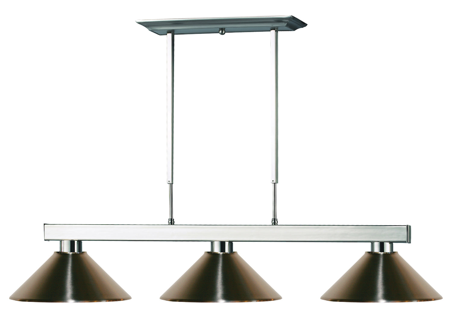 Brushed Nickel  3 Light 46" Wide Billiard Pendant with Nickel Metal Shade by Z-Lite