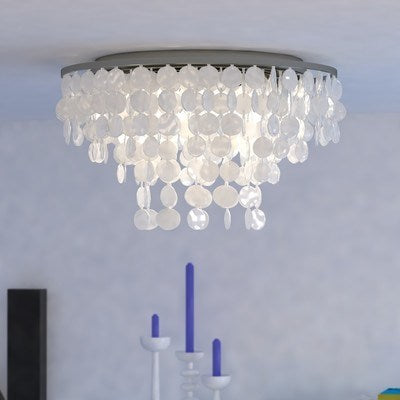 Capiz Shell 24 in. Flush Mount Satin Nickel