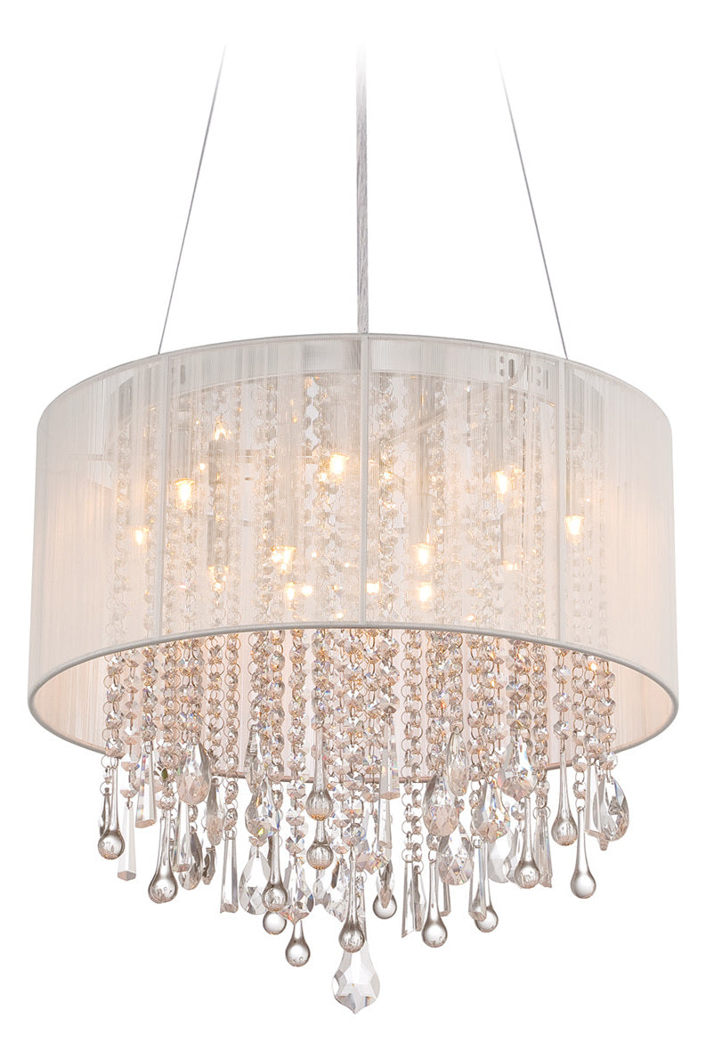 Beverly Dr. Collection Round White Silk String Shade And Crystal Dual Mount by Avenue Lighting