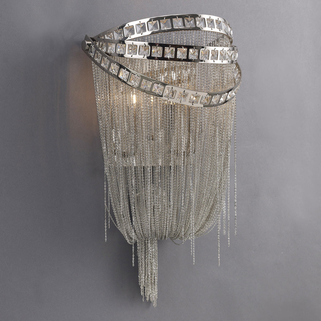 Collection Polish Nickel Chain And Crystal Wall Sconce by Avenue Lighting