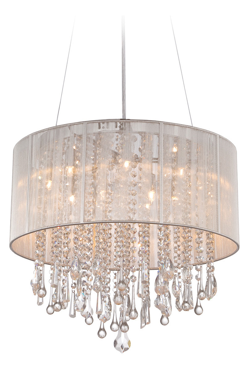 Beverly Dr. Collection Round Silver Silk String Shade And Crystal Dual Mount by Avenue Lighting