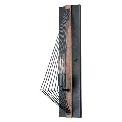 4.5-in Wall Light Black Iron and Burnished Oak by Vaxcel International