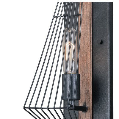 4.5-in Wall Light Black Iron and Burnished Oak