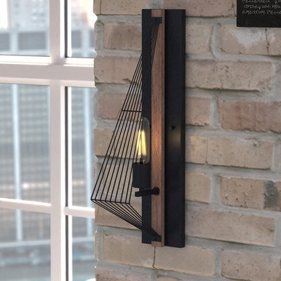 4.5-in Wall Light Black Iron and Burnished Oak