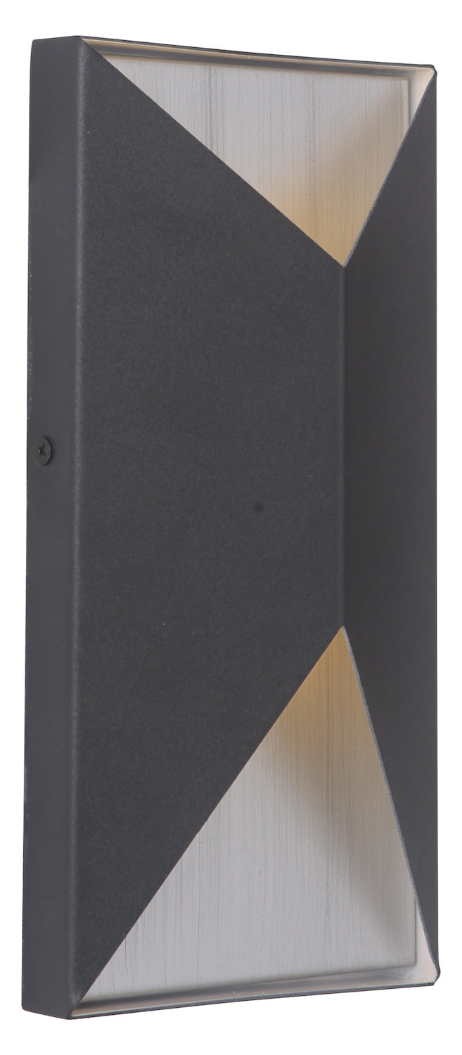 2 Light Small LED Outdoor Pocket Sconce in Textured Black/Brushed Aluminum