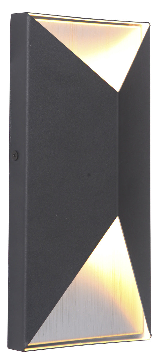 2 Light Small LED Outdoor Pocket Sconce in Textured Black/Brushed Aluminum