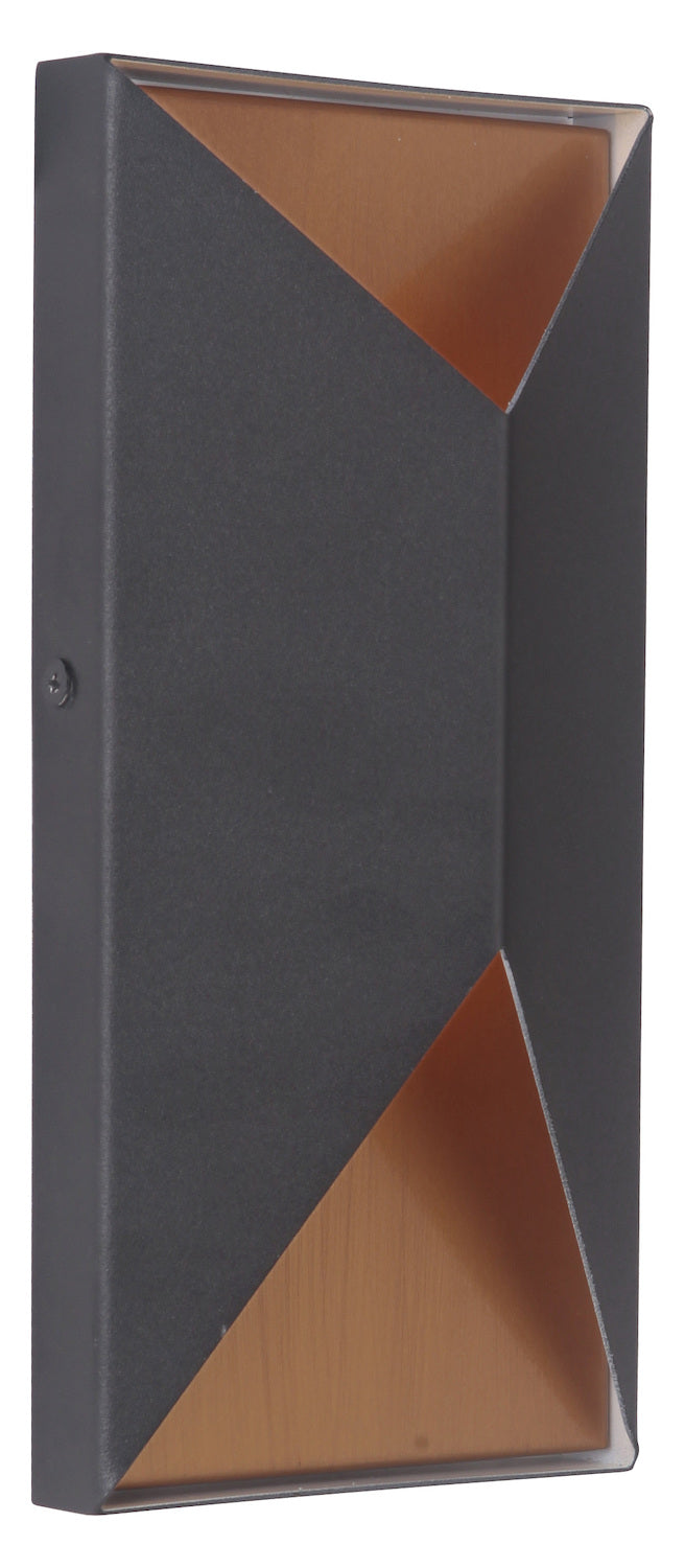 2 Light Small LED Outdoor Pocket Sconce in Textured Black/Satin Brass