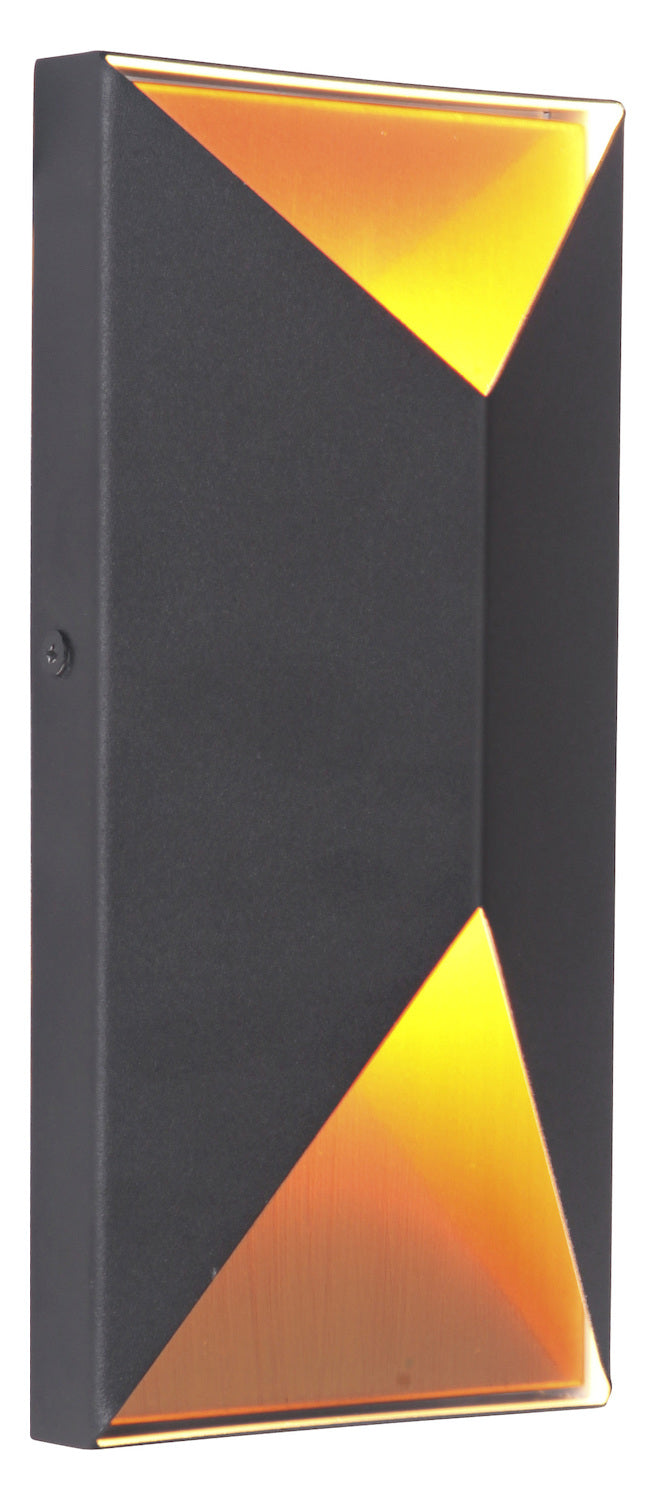 2 Light Small LED Outdoor Pocket Sconce in Textured Black/Satin Brass