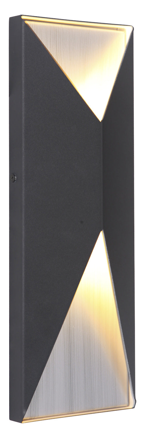 2 Light Medium LED Outdoor Pocket Sconce in Textured Black/Brushed Aluminum
