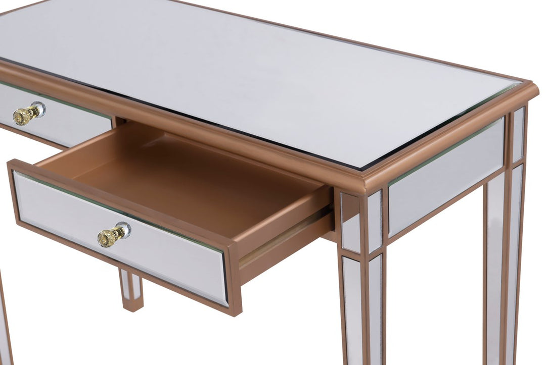 Console Table 42in X 18in X 31in Gold Finish With Clear Mirror