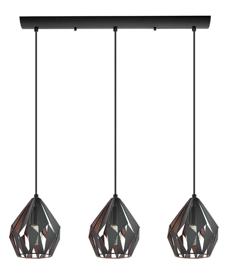 3x60W Linear Pendat w/ Matte Black & Copper Finish by Eglo