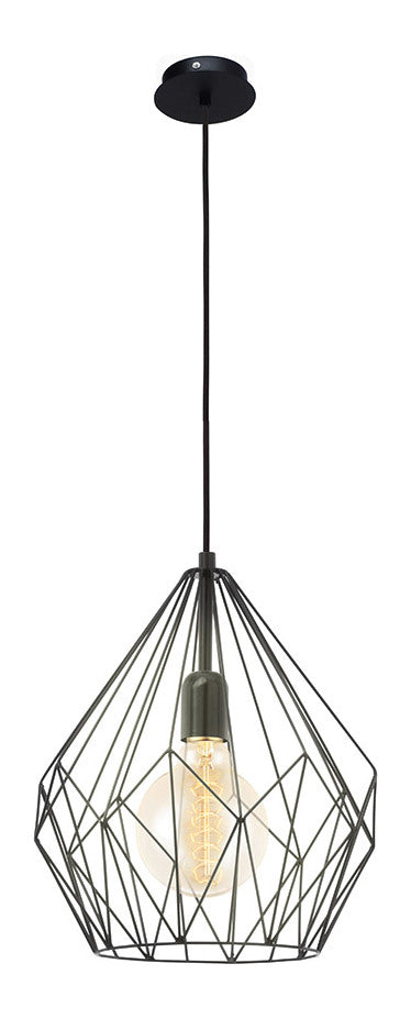 1x60W Pendant w/ Black Finish & Black Metal Geometirc Shade by Eglo