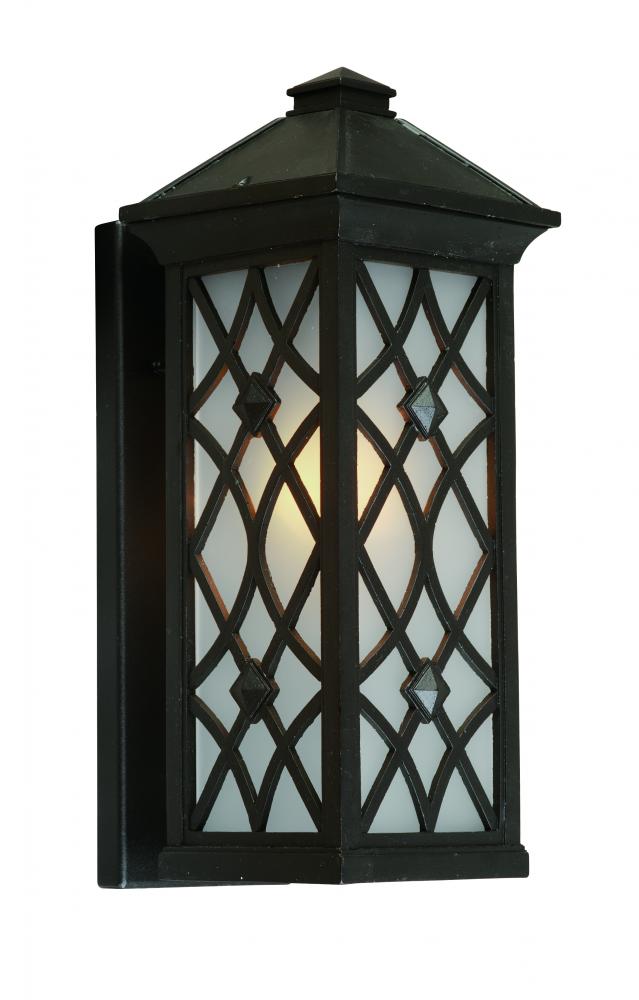 One Light Black White Glass Wall Lantern by Artcraft