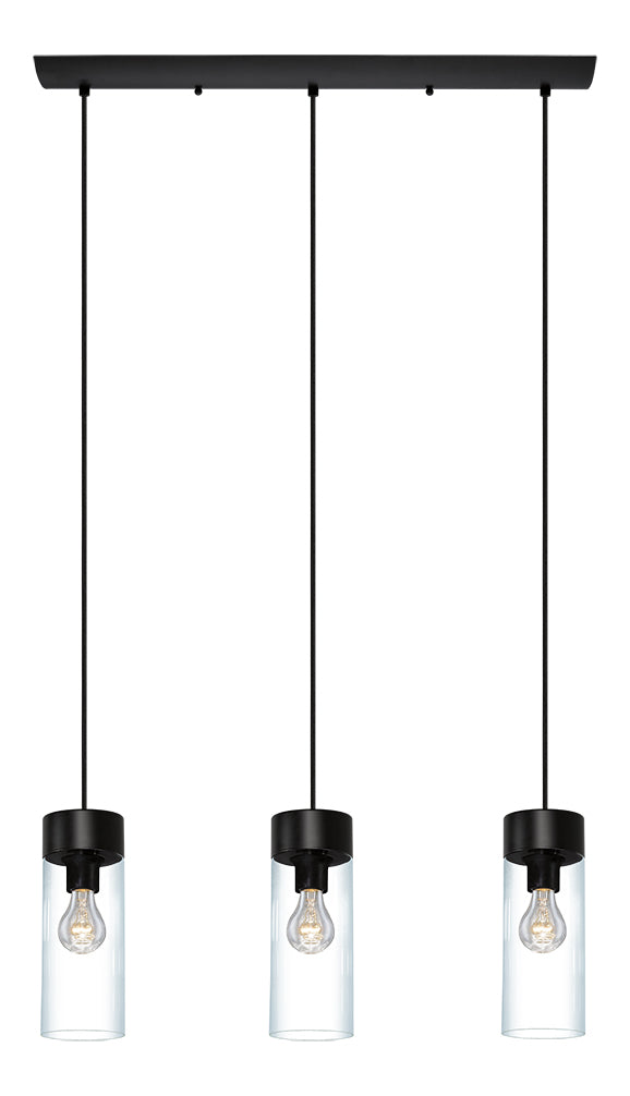 3X60W Multi-Light Linear Pendant W/ Matte Black Finish And Clear Glass by Eglo