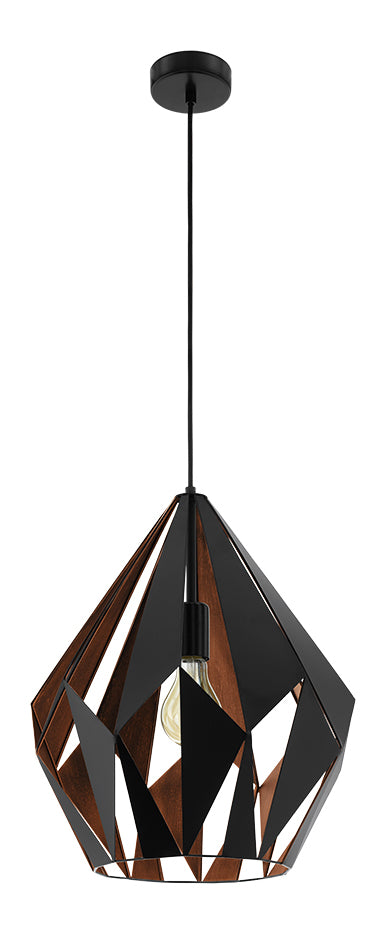 1X60W Pendant W/ Matte Black Outer Finish & Copper Interior Finish by Eglo
