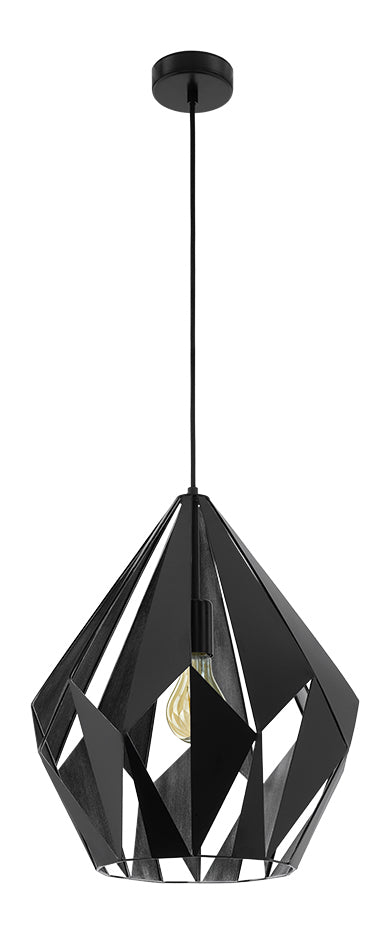 1X60W Pendant W/ Matte Black Outer Finish & Silver Interior Finish by Eglo