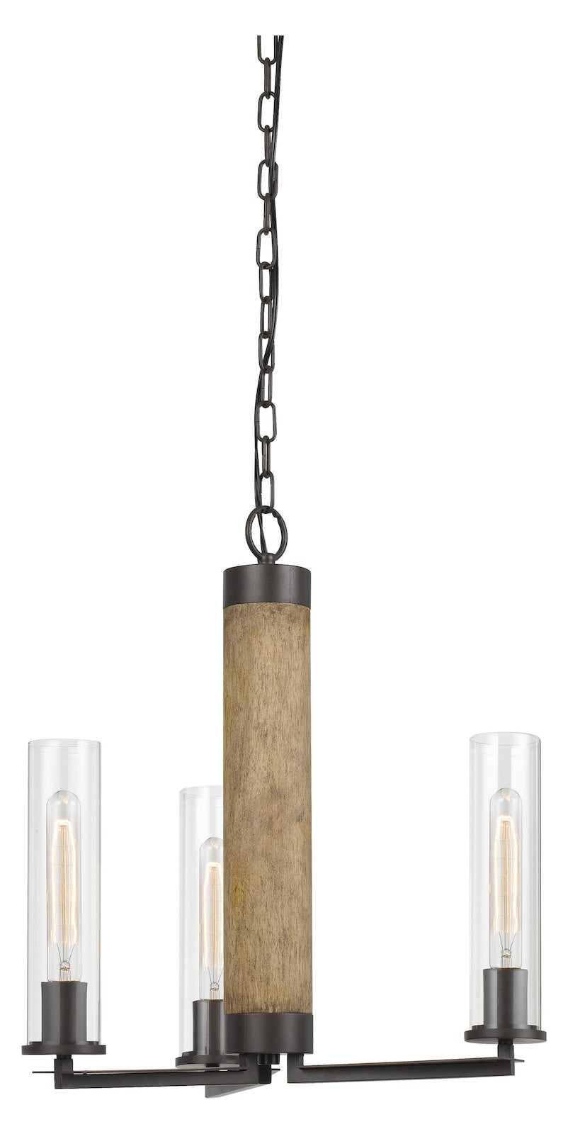 60W X 3  Metal/Wood 3 Light Chandelier With Glass Shades. Edison Bulbs by CAL Lighting