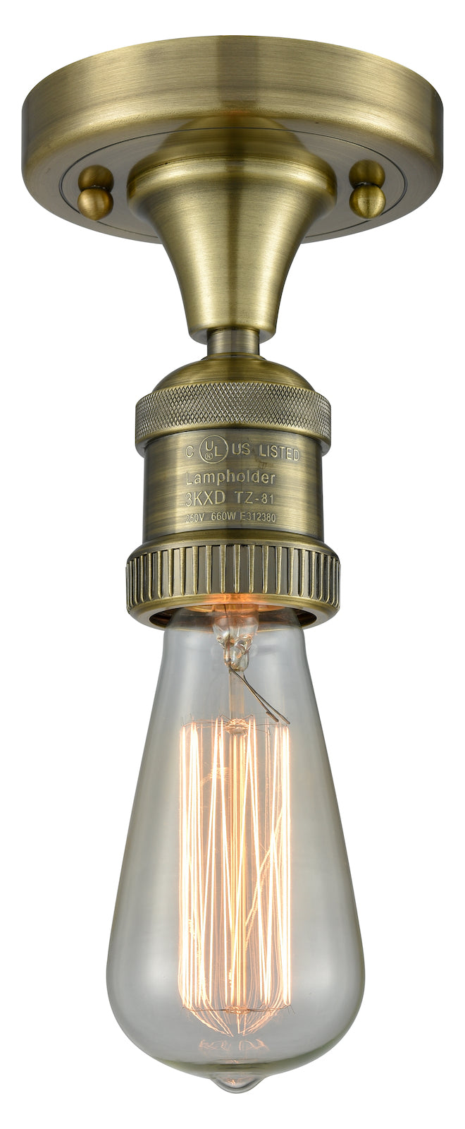 1 Light Bare Bulb 4.5In. Antique Brass Semi-Flush Mount With Bare Bulb Glass by Innovations Lighting