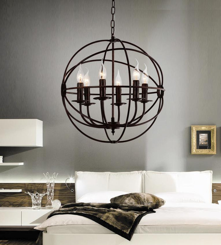 6 Light Up Chandelier With Brown Finish