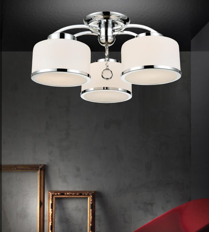 3 Light Drum Shade Flush Mount With Chrome Finish
