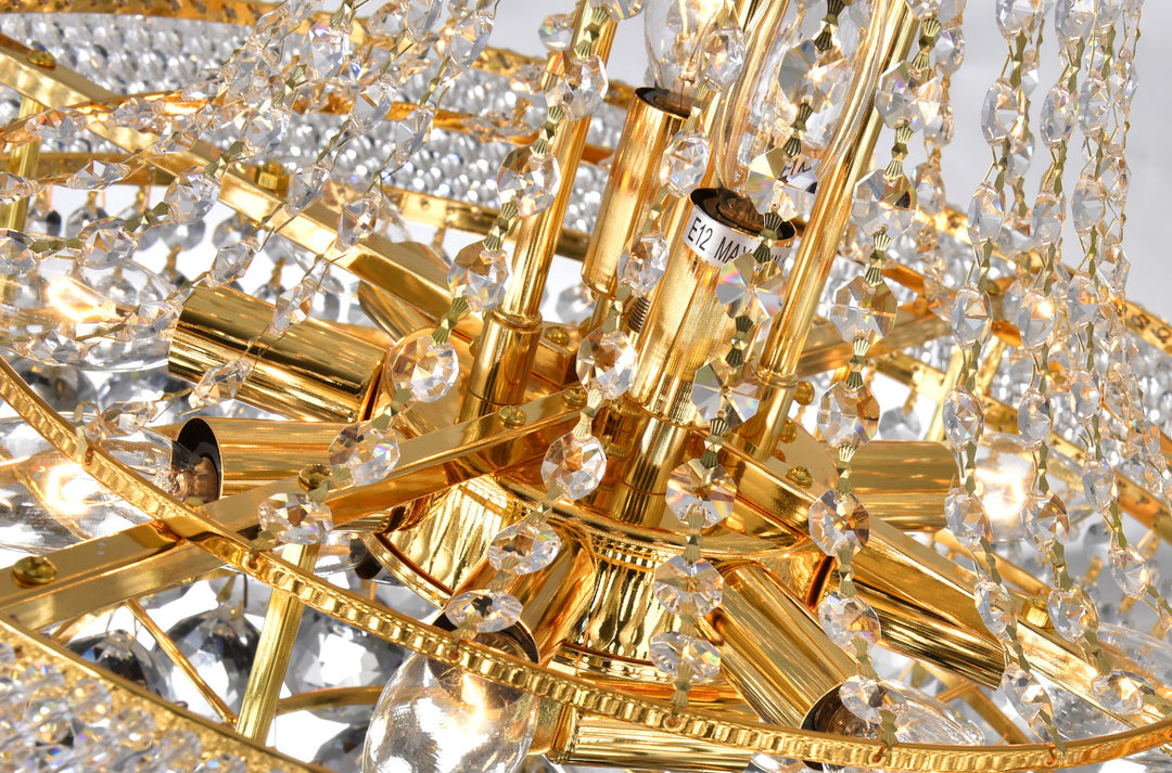 14 Light Down Chandelier With Gold Finish