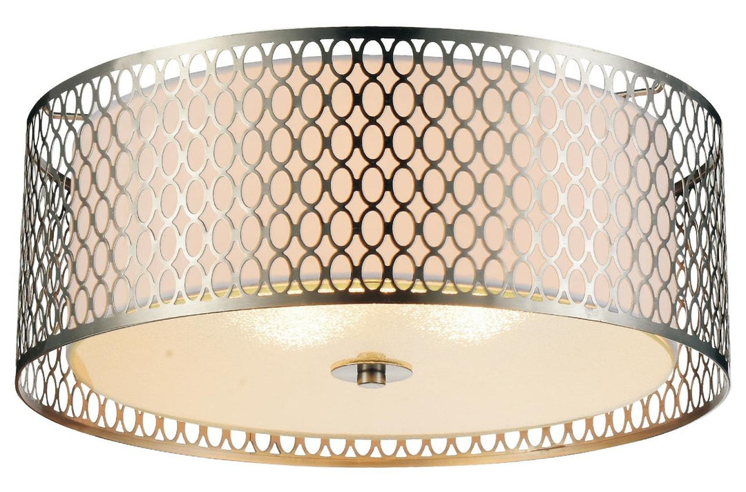 3 Light Drum Shade Flush Mount With Satin Nickel Finish by CWI Lighting