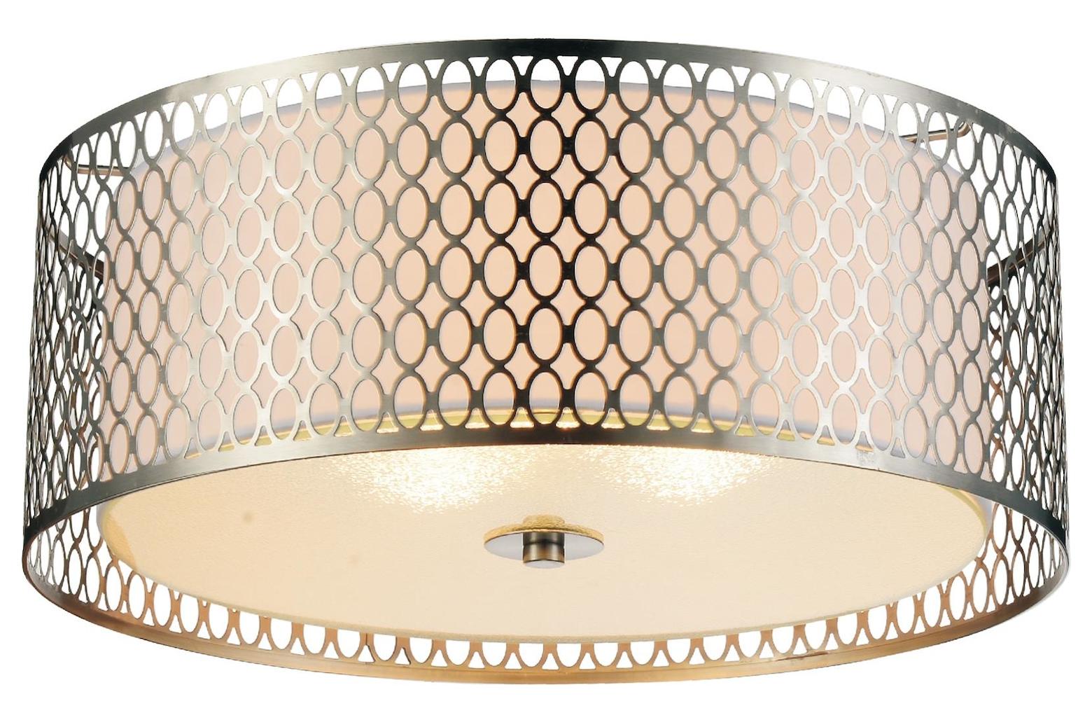 3 Light Drum Shade Flush Mount With Satin Nickel Finish by CWI Lighting