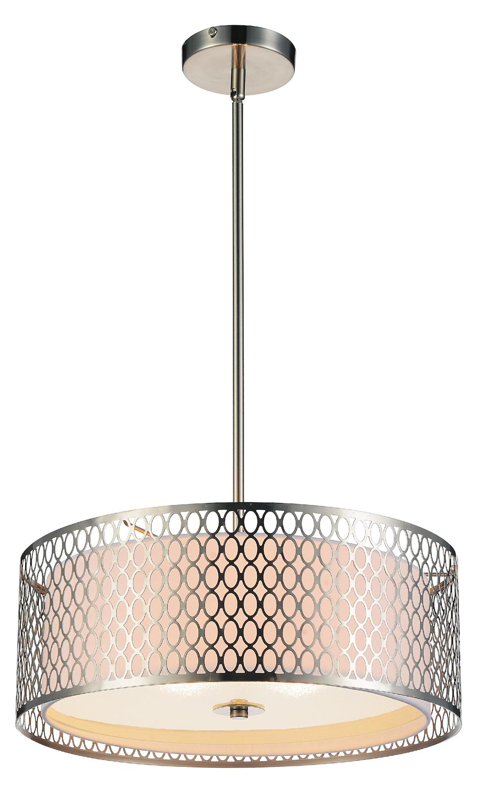 3 Light Drum Shade Chandelier With Satin Nickel Finish by CWI Lighting