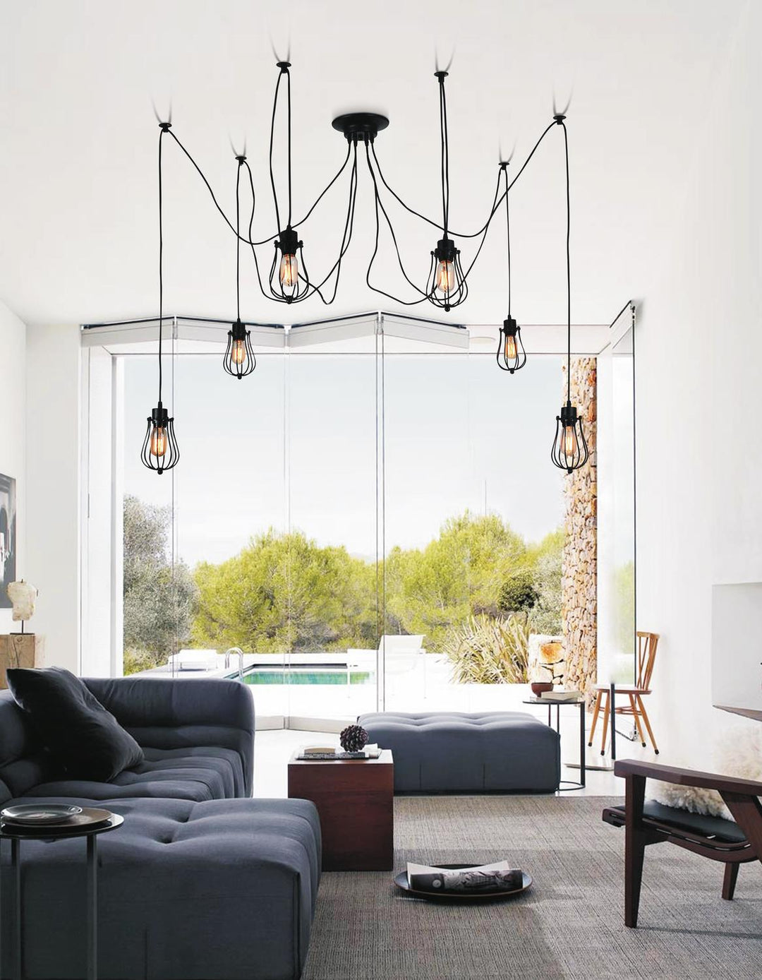 6 Light Multi Light Pendant With Black Finish by CWI Lighting
