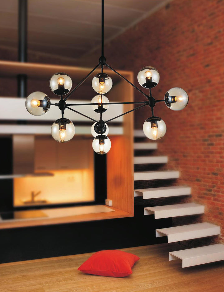 10 Light  Chandelier With Black Finish