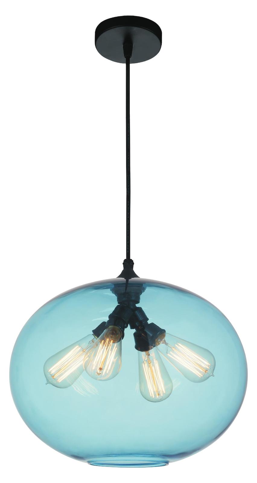 4 Light Down Pendant With Transparent Blue Finish by CWI Lighting