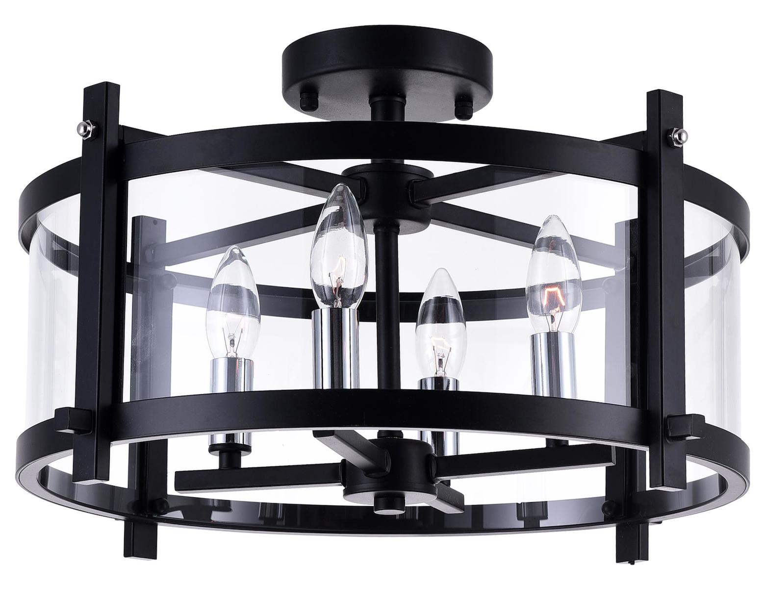 4 Light Cage Flush Mount With Black Finish by CWI Lighting