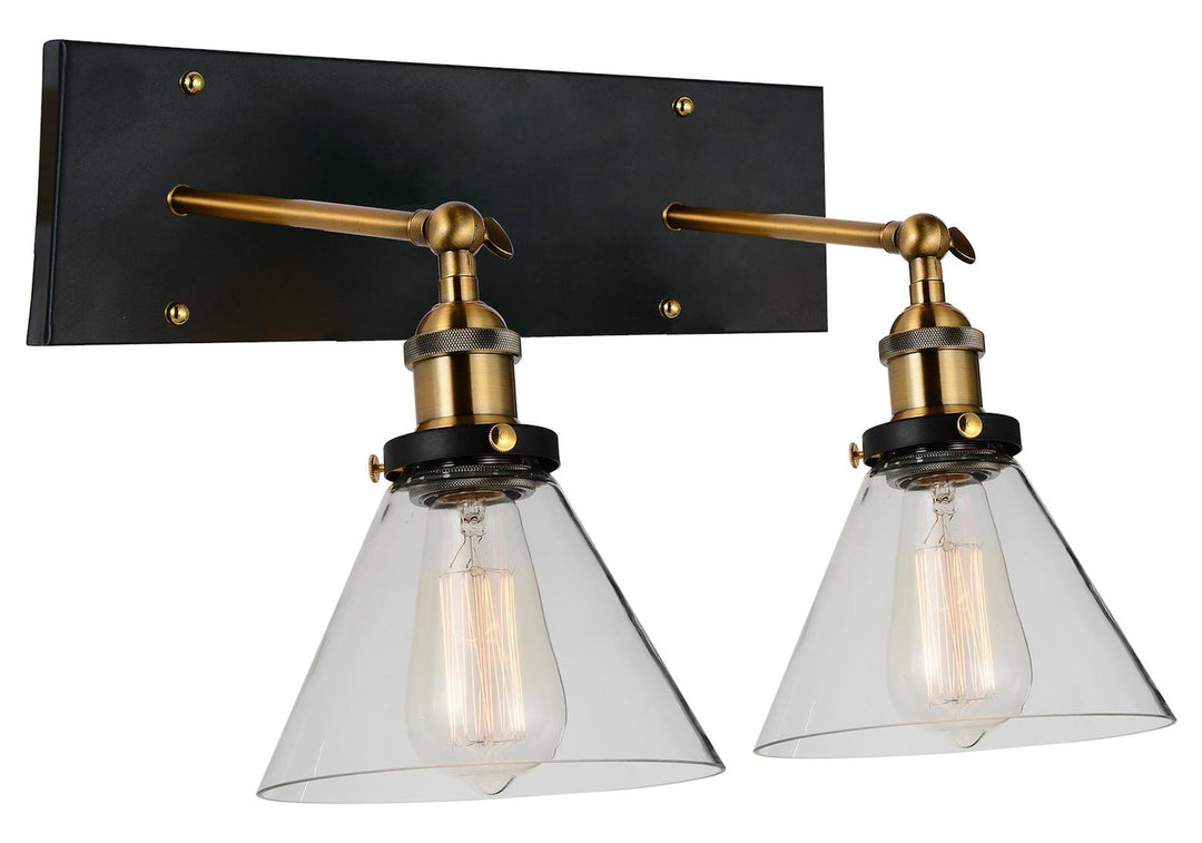 2 Light Wall Sconce With Black & Gold Brass Finish by CWI Lighting