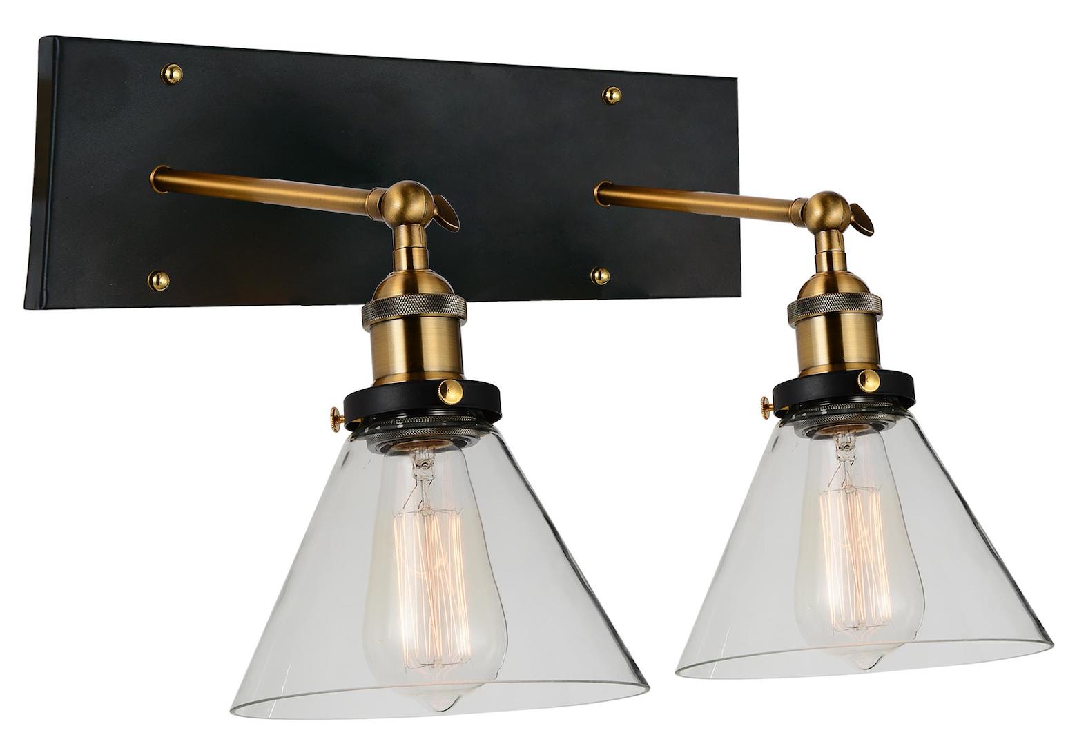 2 Light Wall Sconce With Black & Gold Brass Finish by CWI Lighting