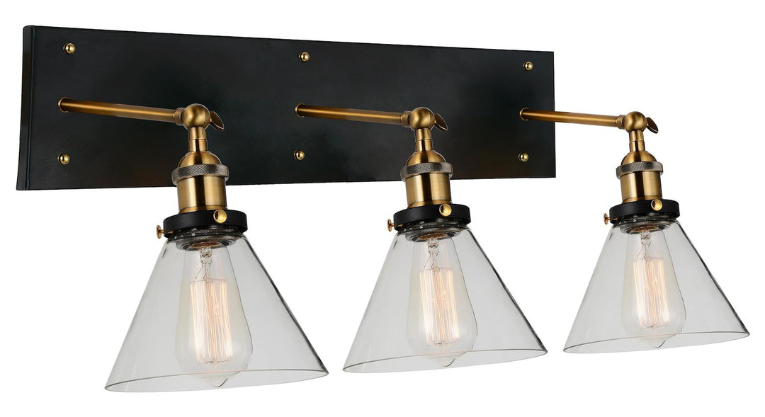 3 Light Wall Sconce With Black & Gold Brass Finish by CWI Lighting