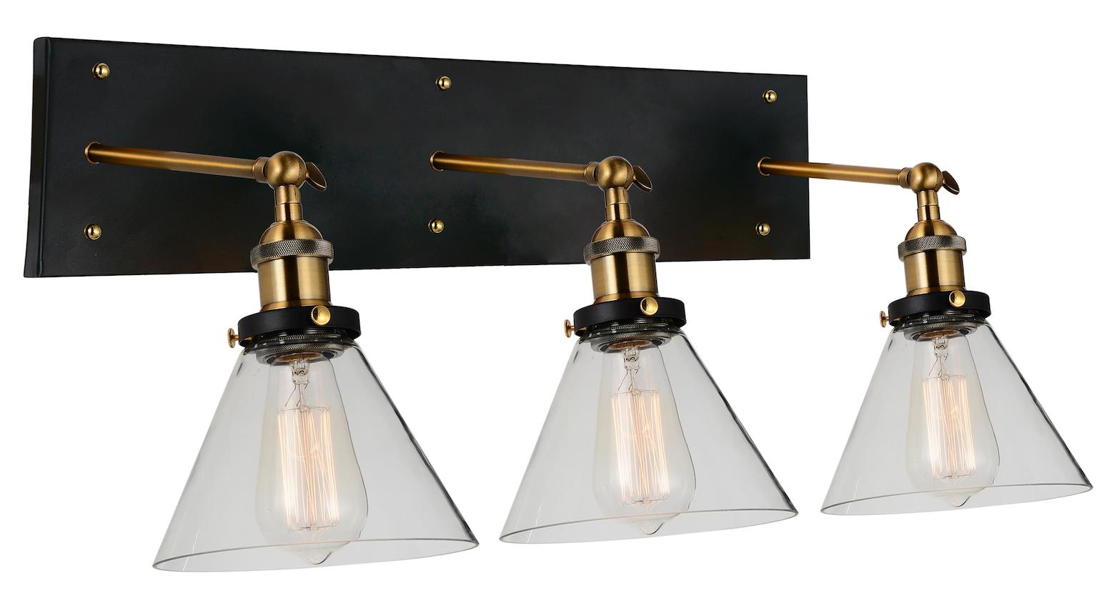 3 Light Wall Sconce With Black & Gold Brass Finish by CWI Lighting