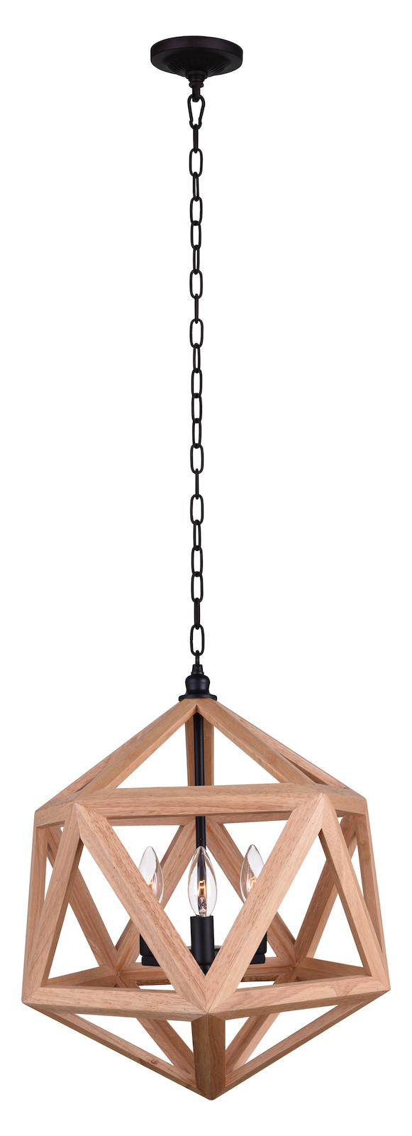 3 Light  Pendant With Black & Wood Finish by CWI Lighting