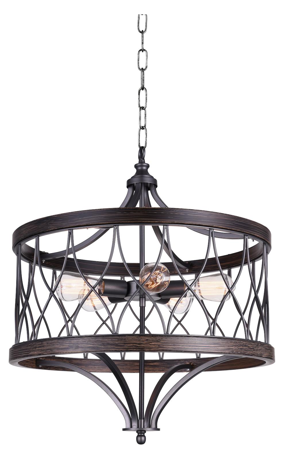 5 Light Drum Shade Chandelier With Gun Metal Finish by CWI Lighting