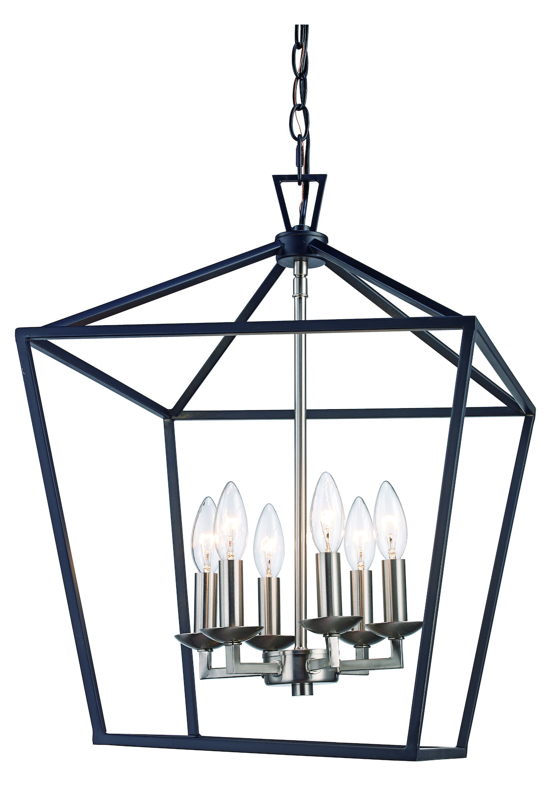 6 Lt Pendant-Bird Cage-Bk/Bn by Trans Globe