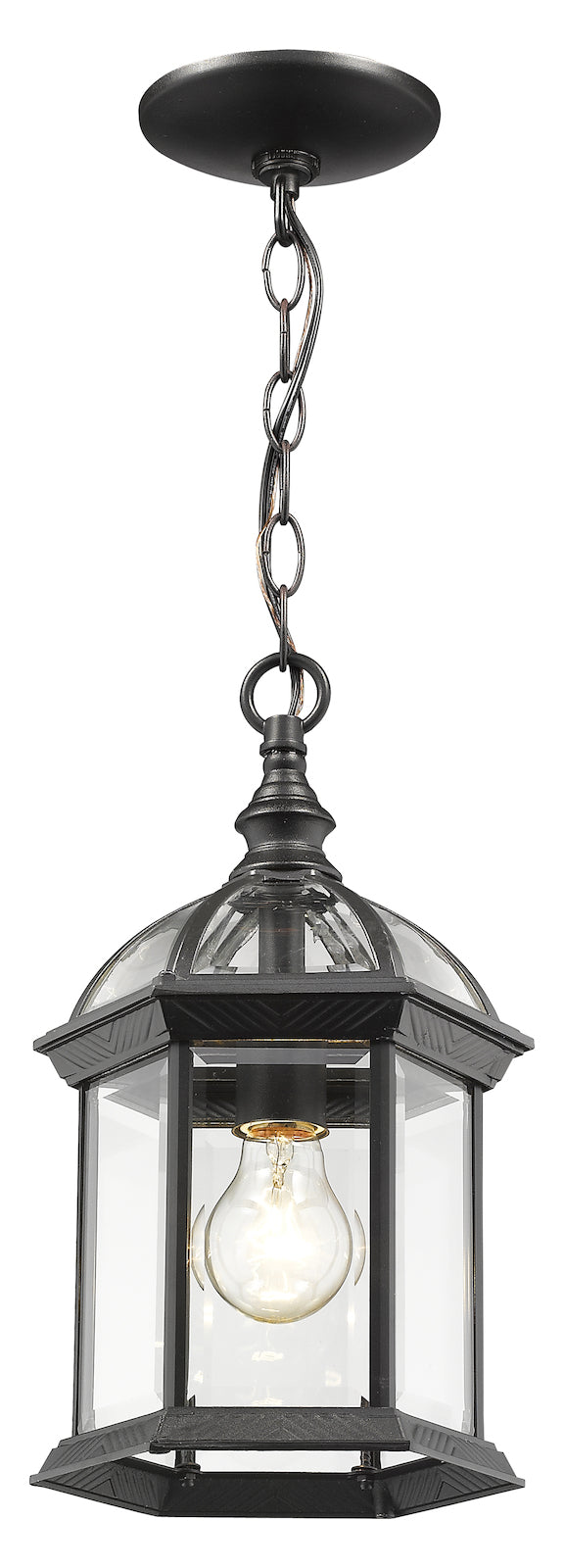 Single Light 8in Wide Outdoor Mini Pendant W/ Clear Beveled Glass Panels