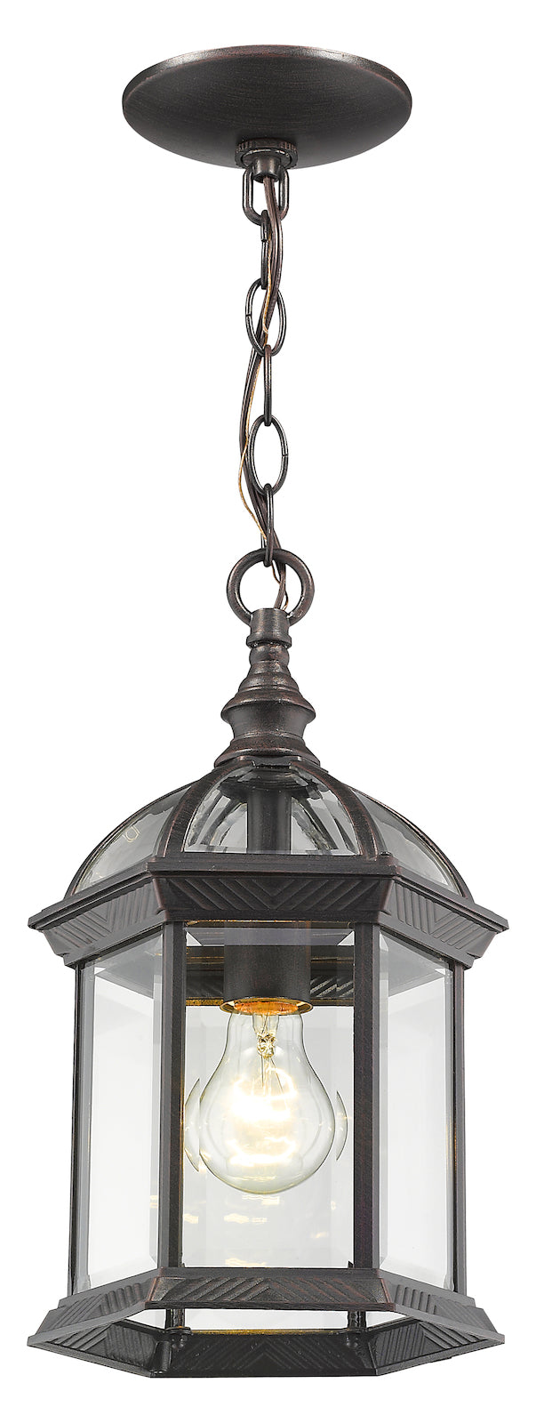 Single Light 8in Wide Outdoor Mini Pendant W/ Clear Beveled Glass Panels